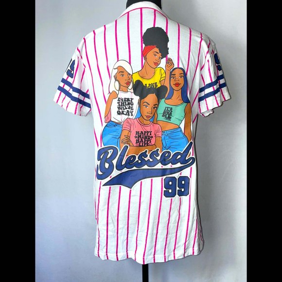 On Fire Blessed 99 Baseball Jersey with Pink Stripes Size XL - Picture 3 of 7
